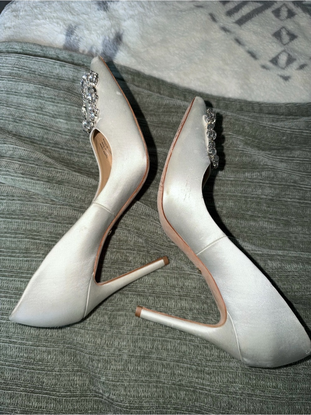 Badgley Mischka Ivory Satin Crystal-Embellished Stiletto Heels